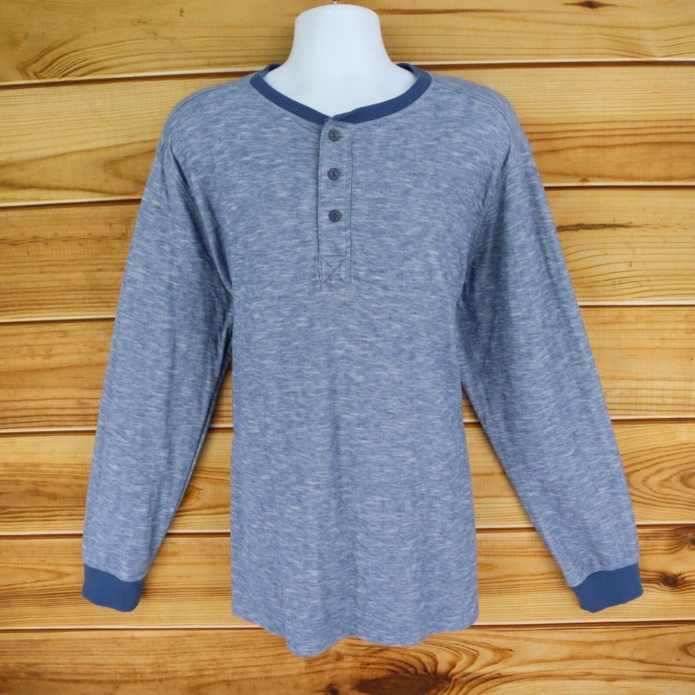 Falls Creek Henley Shirt Long Sleeve Mens Size 2XL Blue Heathered Cotton Blend